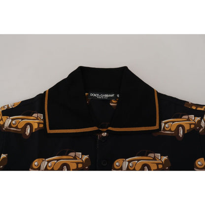 Dolce & Gabbana Black Car Print Short Sleeve Polo T-shirt