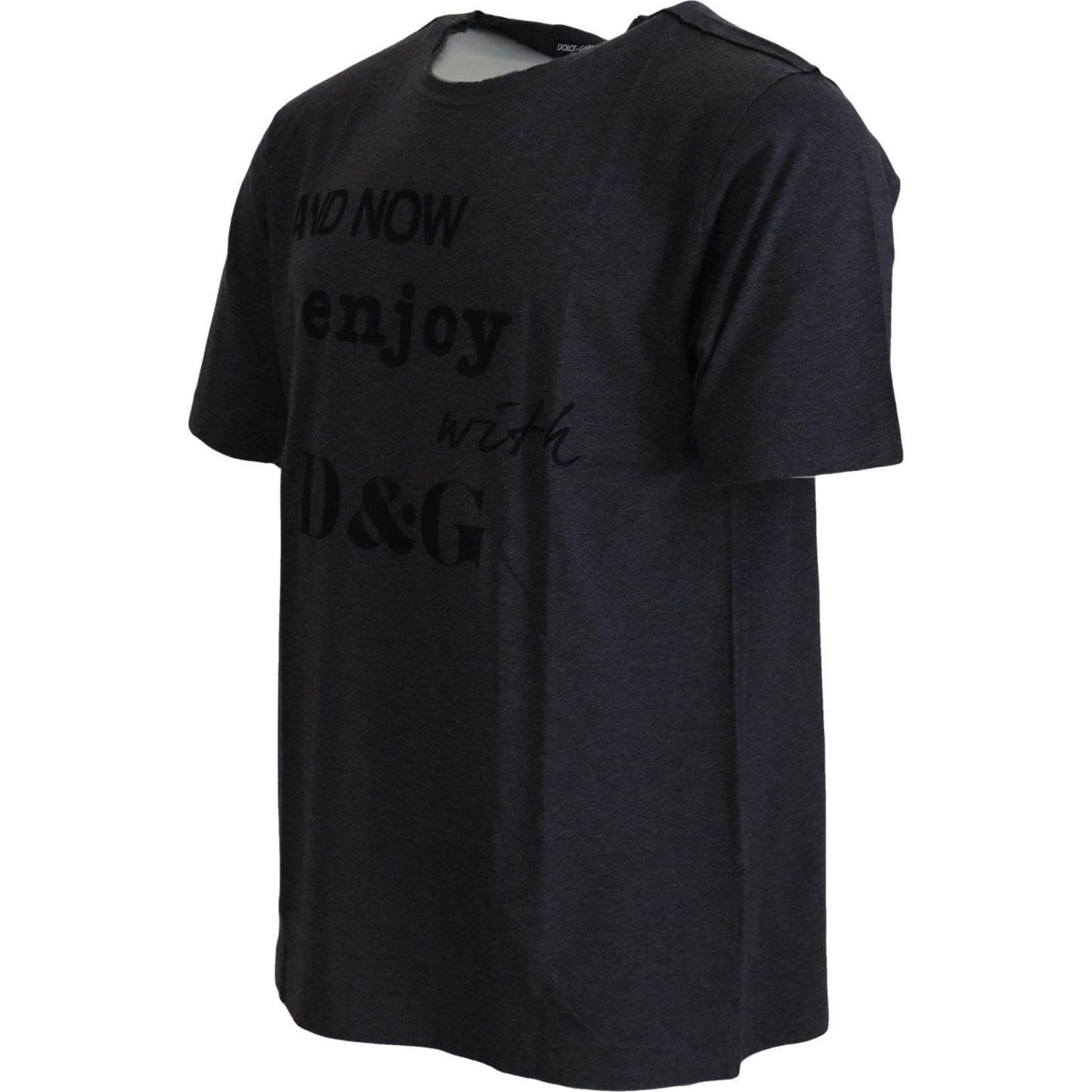 Elegant Gray Motive Crew Neck T-Shirt