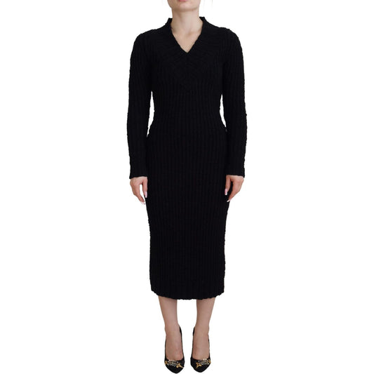 Elegant Black Wool Blend Sweater Dress