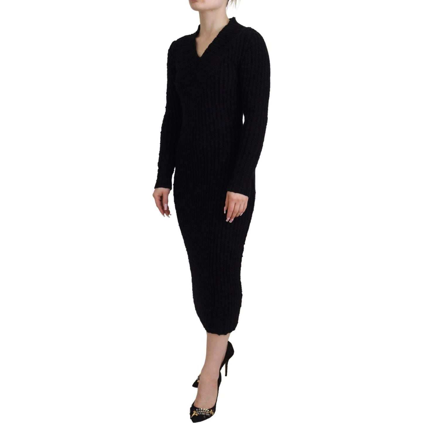 Elegant Black Wool Blend Sweater Dress