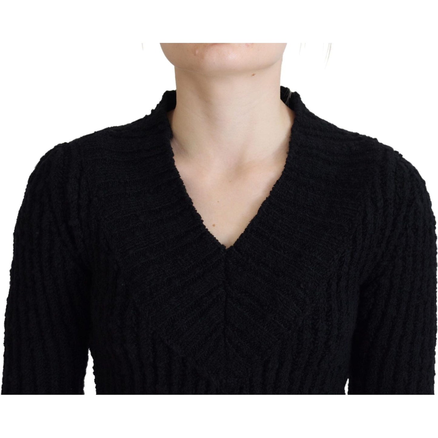 Dolce & Gabbana Black Wool Knitted Sheath Sweater Dress Dolce & Gabbana