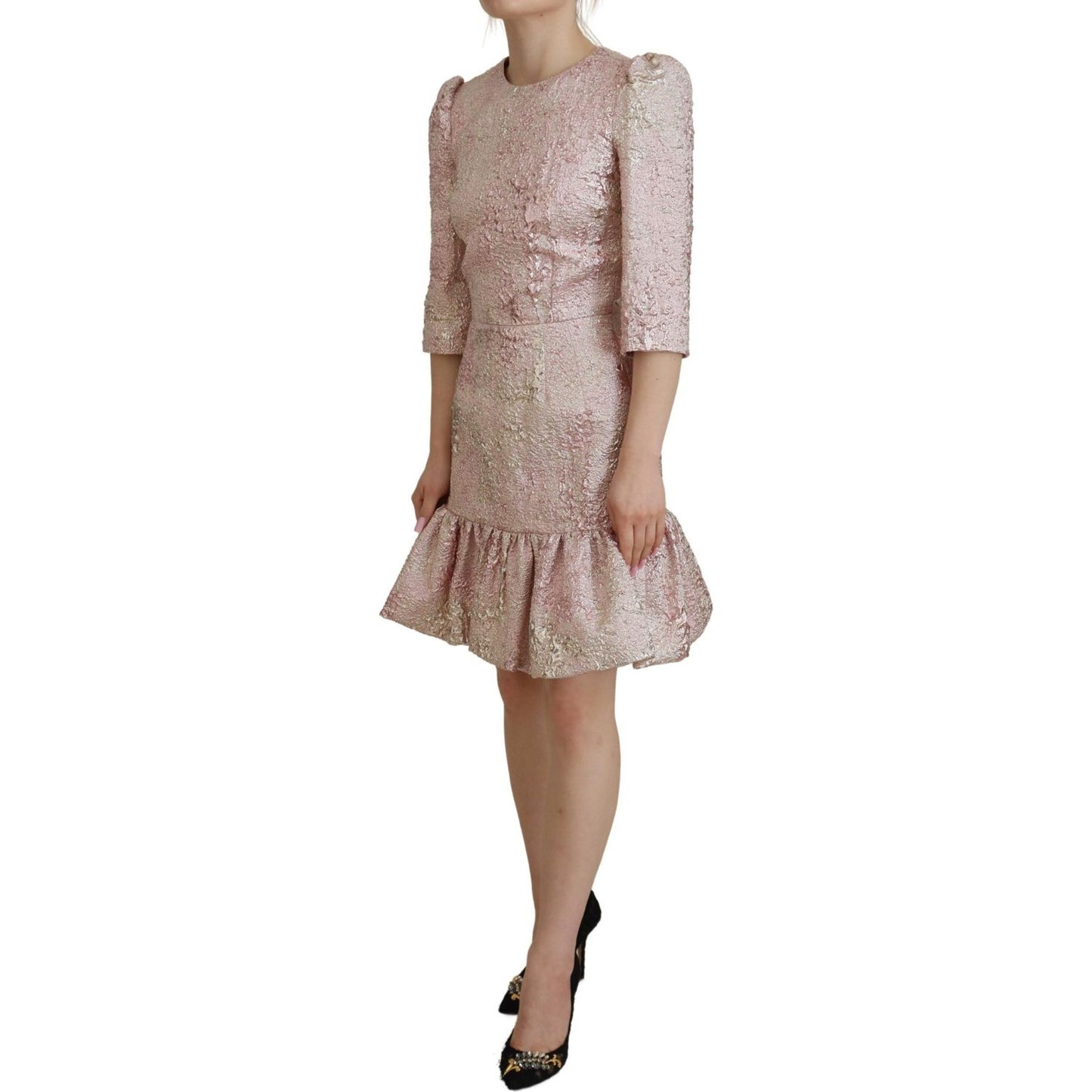 Elegant Pink Jacquard Midi Sheath Dress