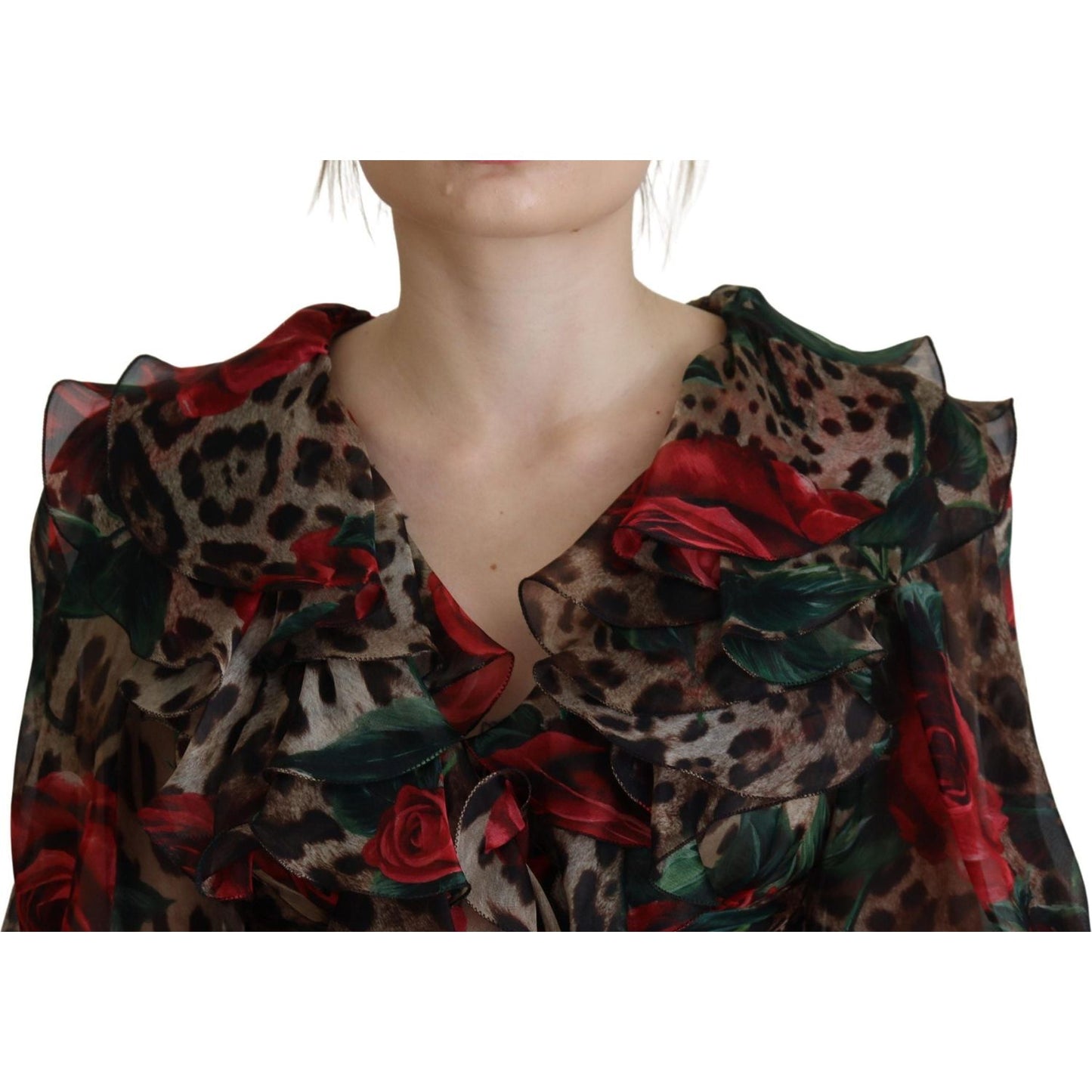 Silk Leopard Print & Red Roses Dress