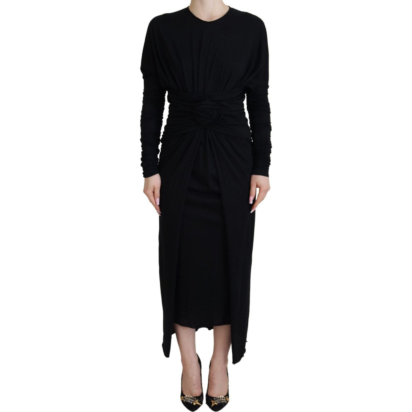 Elegant Sheath Wrap Dress with Long Sleeves