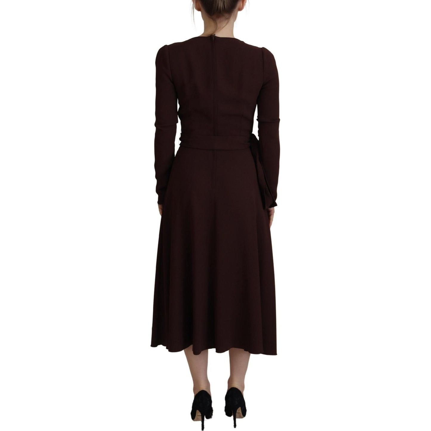 Elegant Brown Long Sleeve Wrap Dress