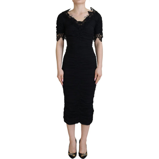 Dolce & Gabbana Black Sheath Midi Bodycon Lace Silk Dress Dolce & Gabbana