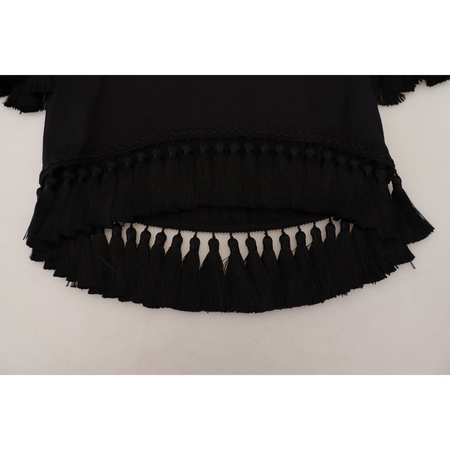 Dolce & Gabbana Black T-shirt Blouse Tassle Cotton Blouse