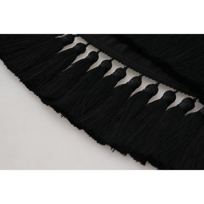 Dolce & Gabbana Black T-shirt Blouse Tassle Cotton Blouse