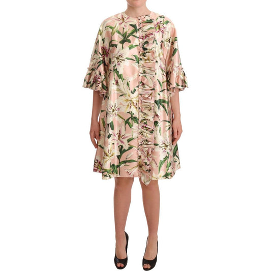 Elegant Floral Ruffled Silk Long Coat Dolce & Gabbana