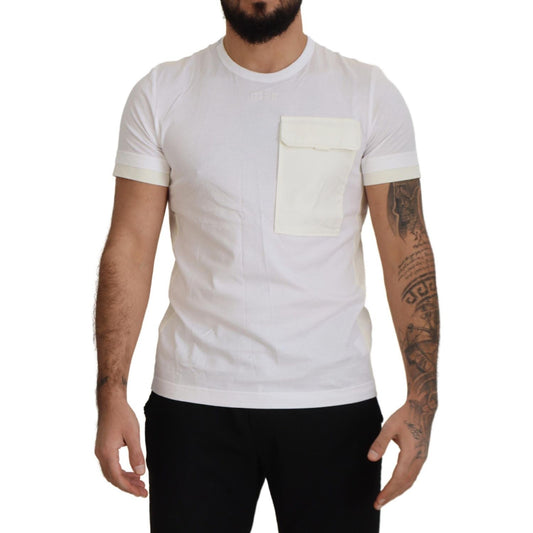 Elegant White Cotton Tee with DG Chest Pocket