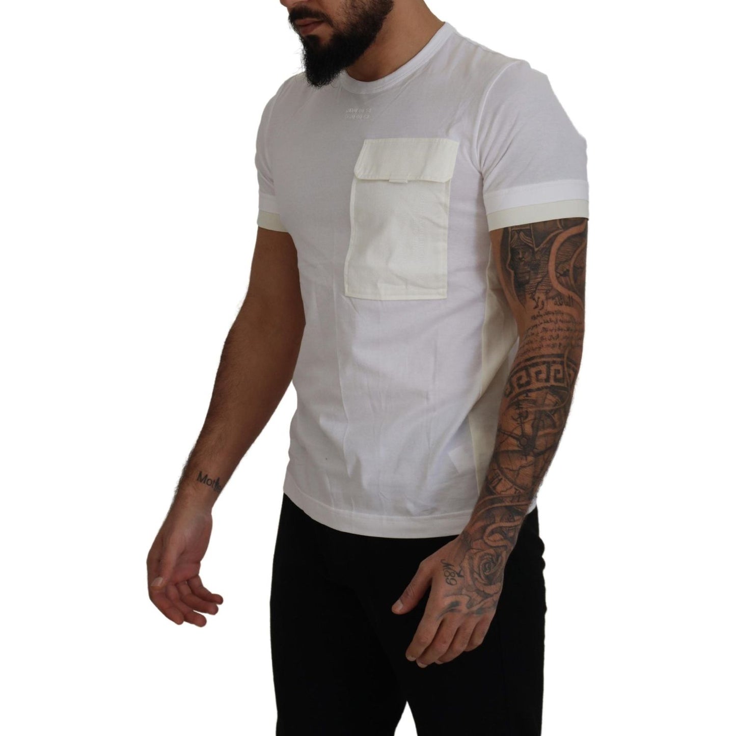 Elegant White Cotton Tee with DG Chest Pocket