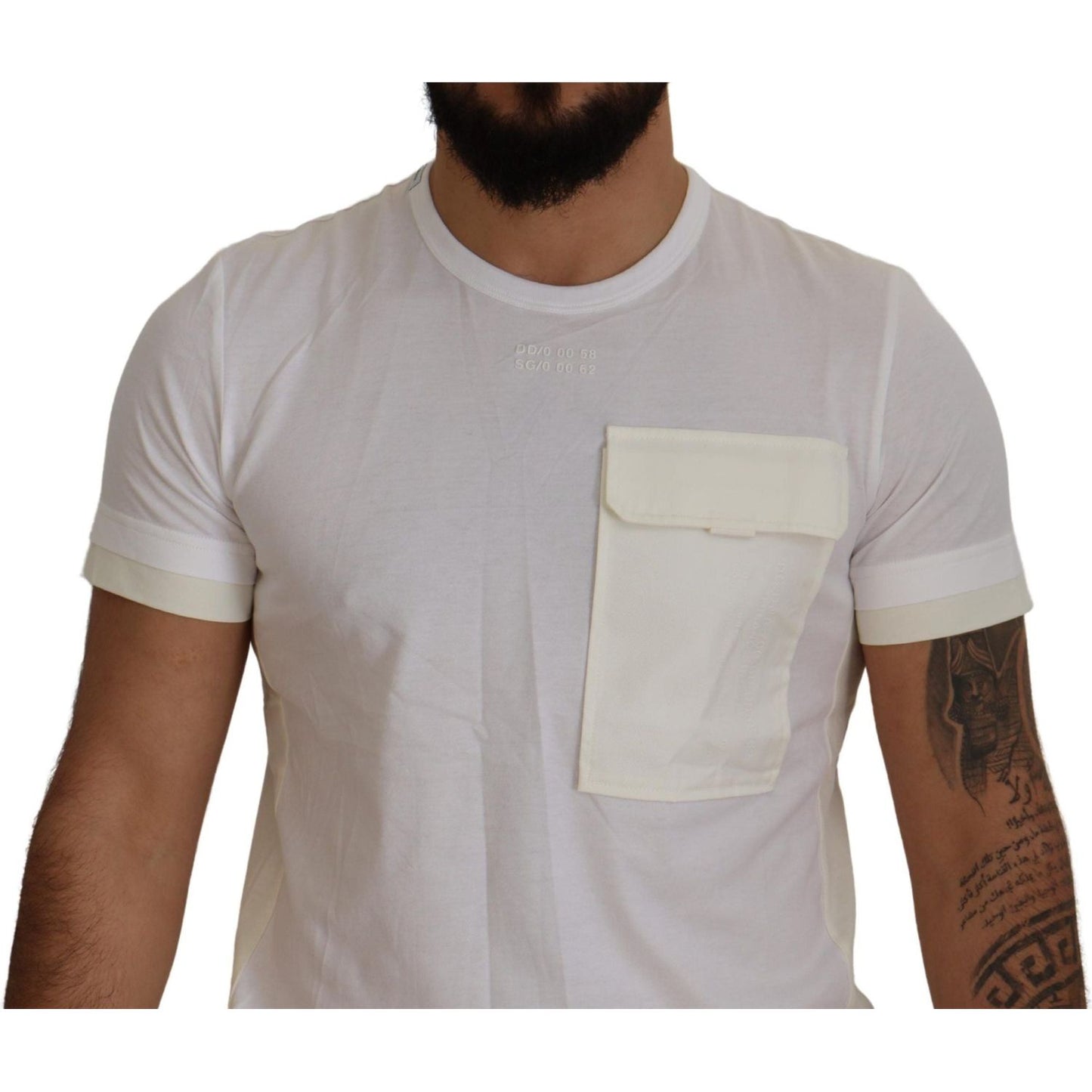 Elegant White Cotton Tee with DG Chest Pocket