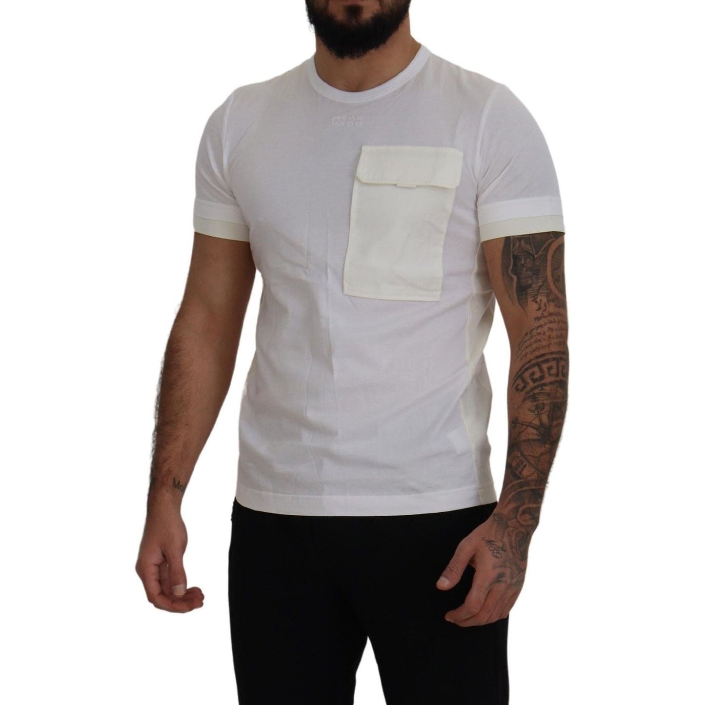 Elegant White Cotton Tee with DG Chest Pocket