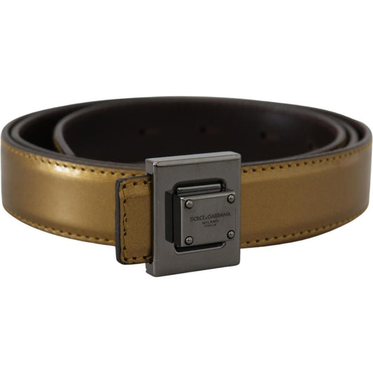 Gold Square Buckle Leather Belt