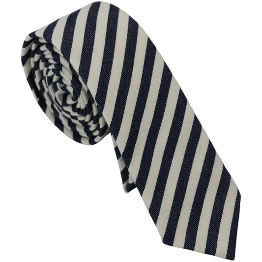 Denny Rose White Blue Striped Classic Adjustable Men Silk Tie