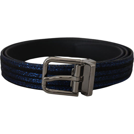 Elegant Blue Jacquard Leather Belt