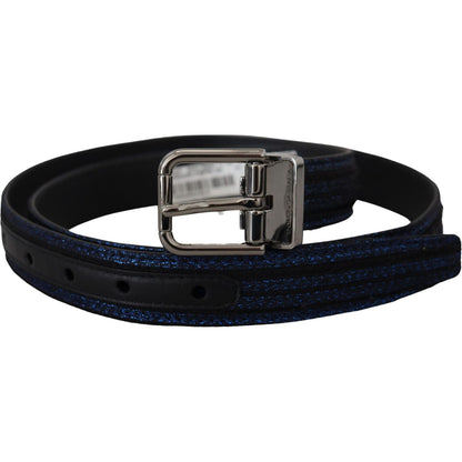 Dolce & Gabbana Blue Jacquard Stripe Silver Buckle Belt