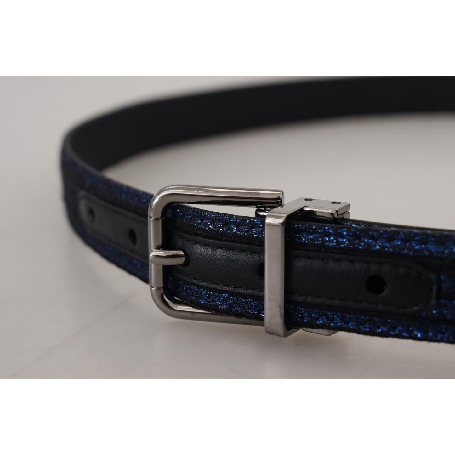 Elegant Blue Jacquard Leather Belt