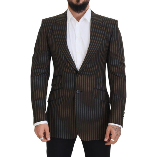 Elegant Striped Wool Blend Slim Blazer