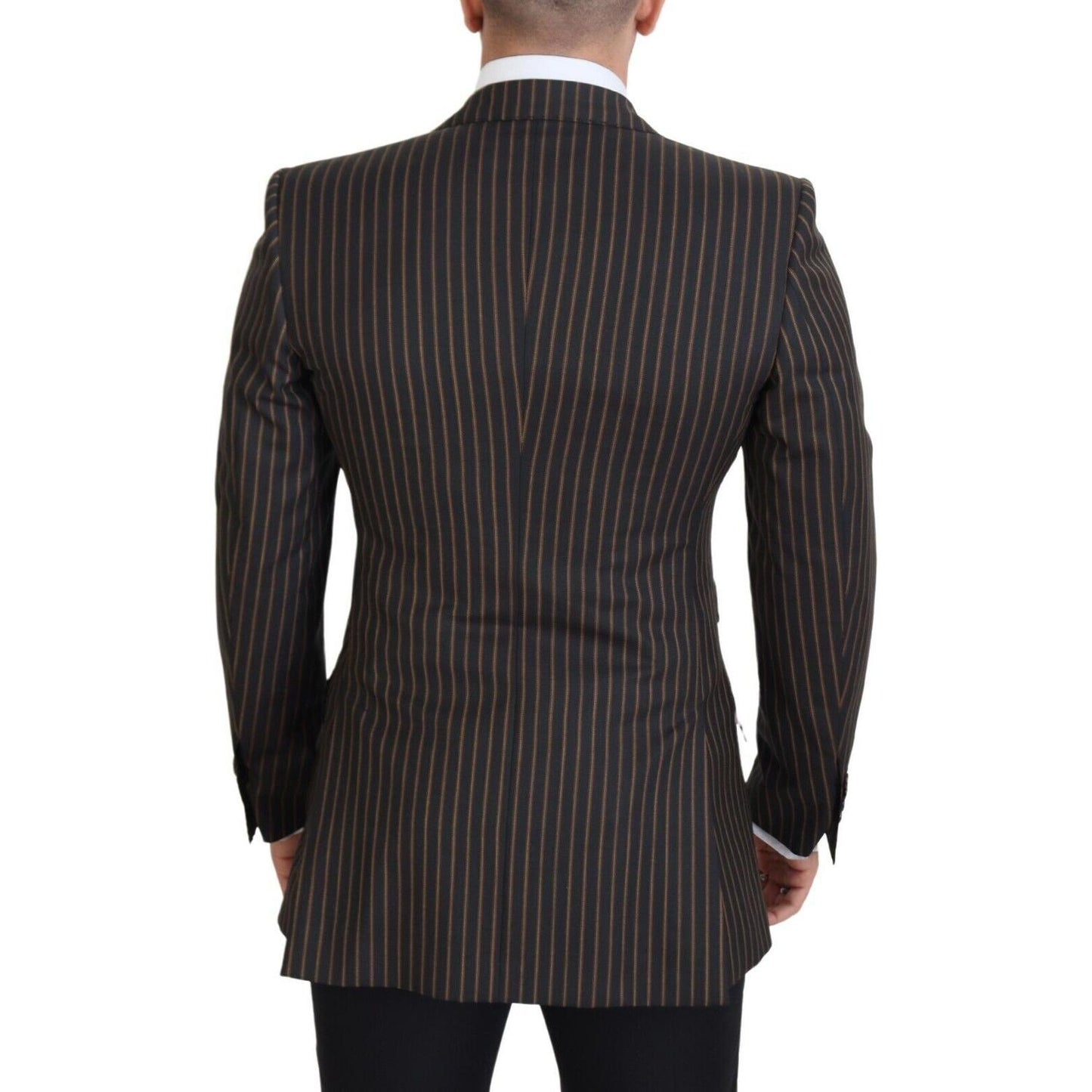 Elegant Striped Wool Blend Slim Blazer