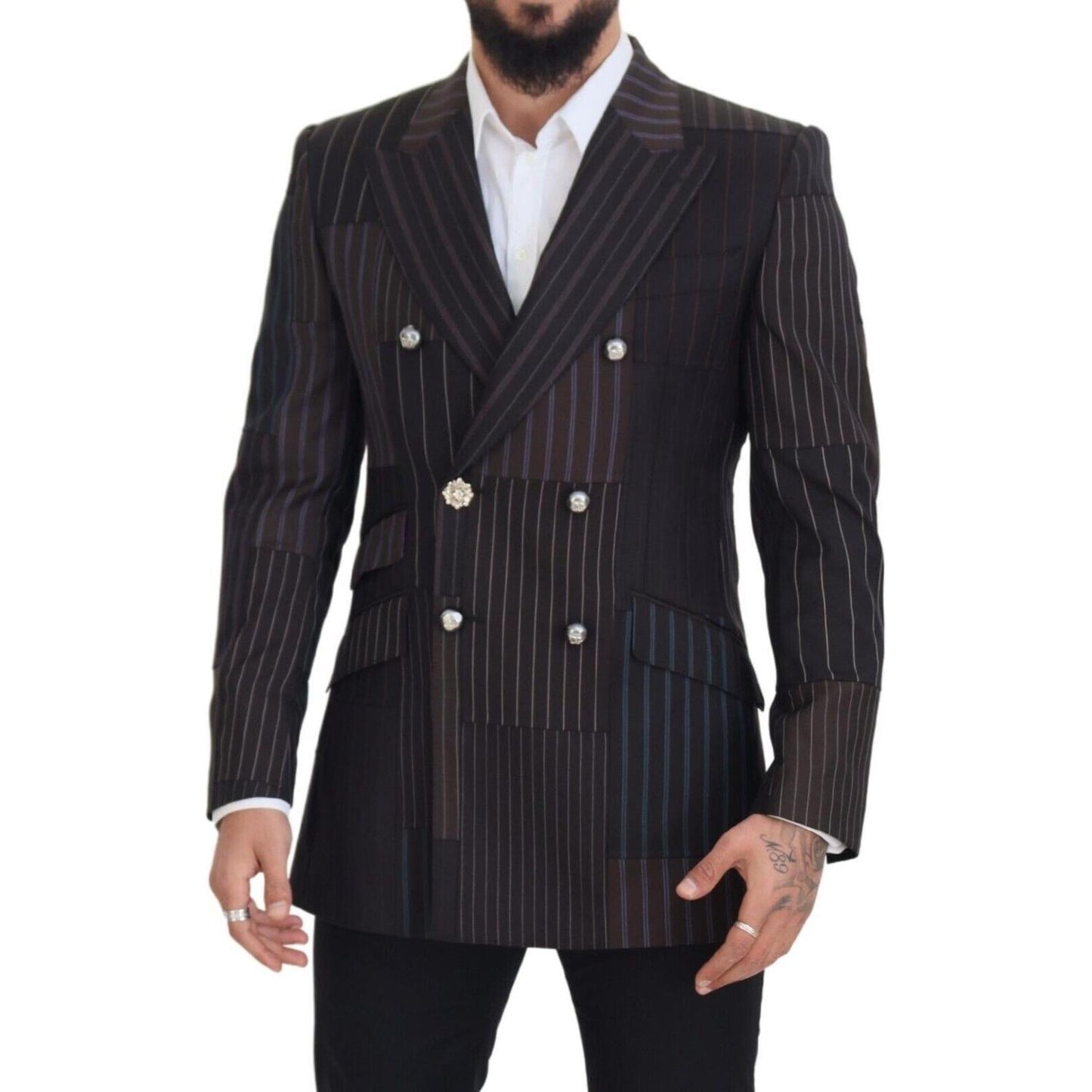 Multicolor Wool Silk Blend Slim Fit Blazer