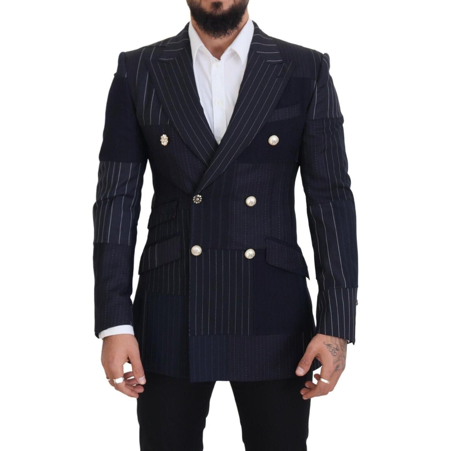 Navy Blue Double Breasted Slim Fit Blazer