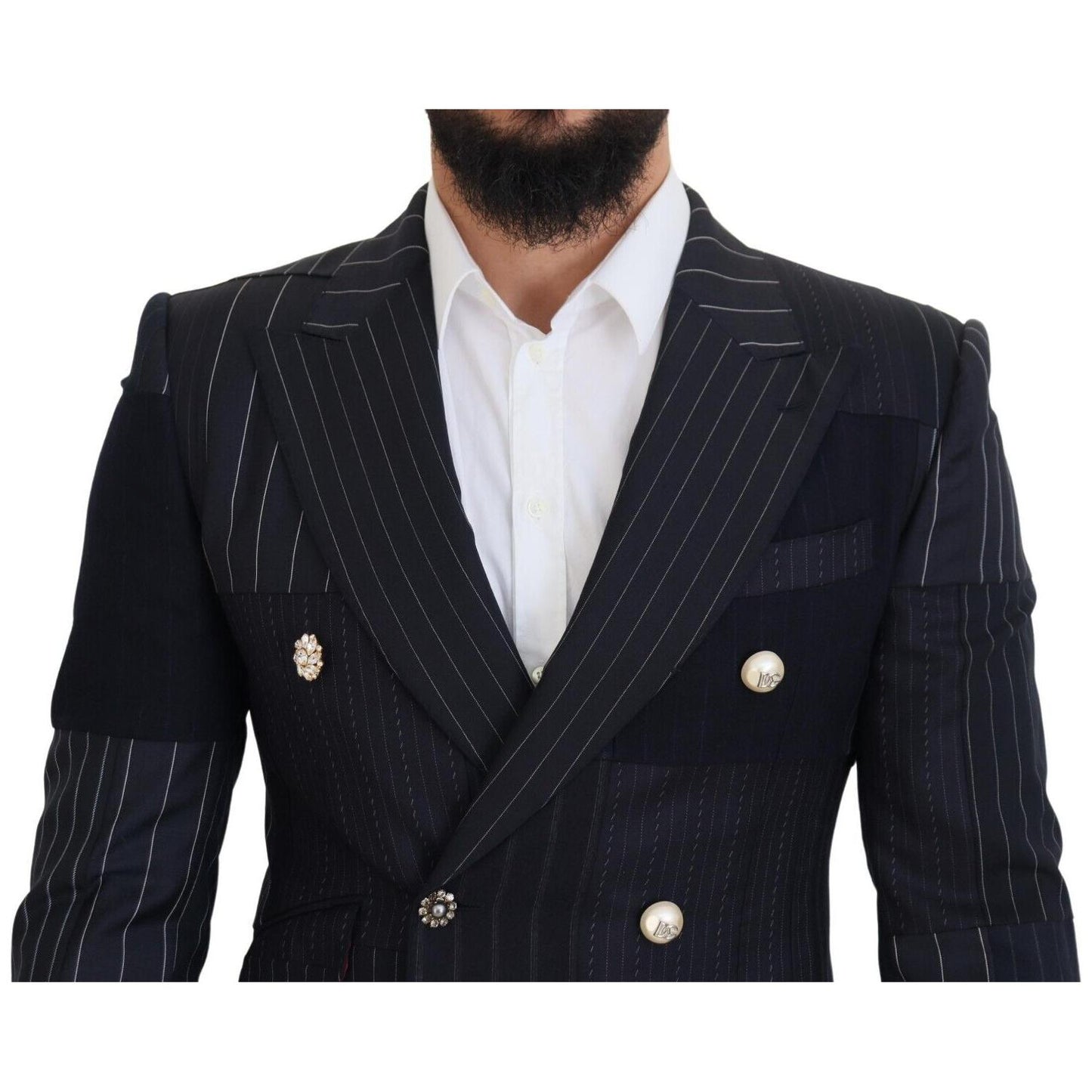 Navy Blue Double Breasted Slim Fit Blazer