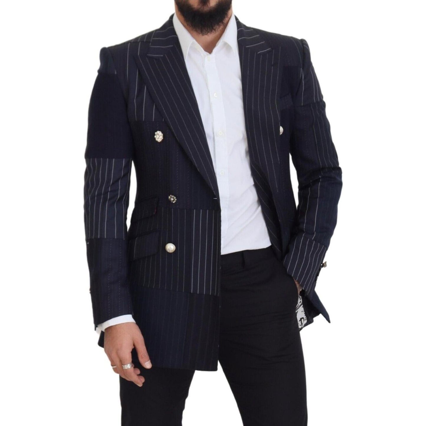 Navy Blue Double Breasted Slim Fit Blazer