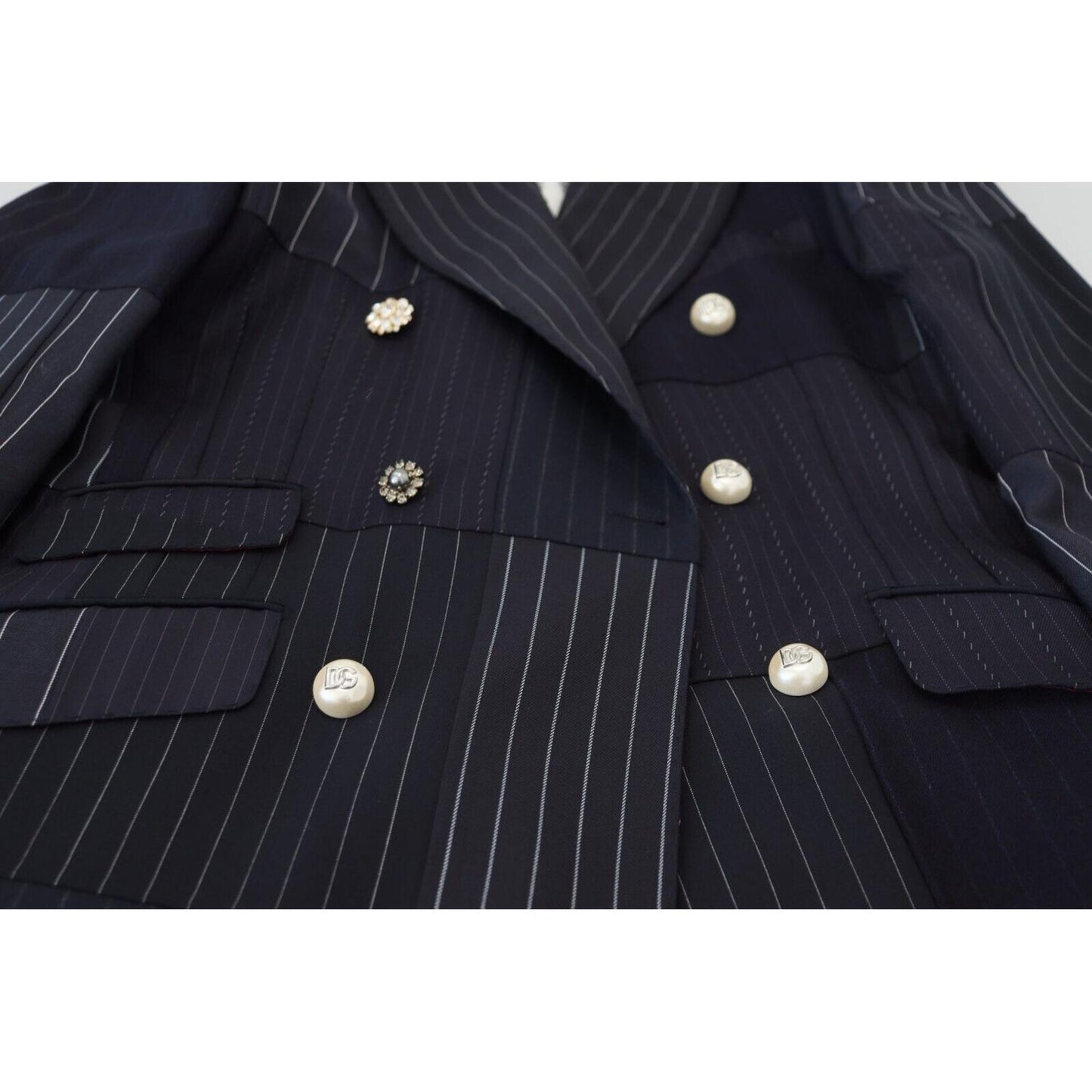 Navy Blue Double Breasted Slim Fit Blazer