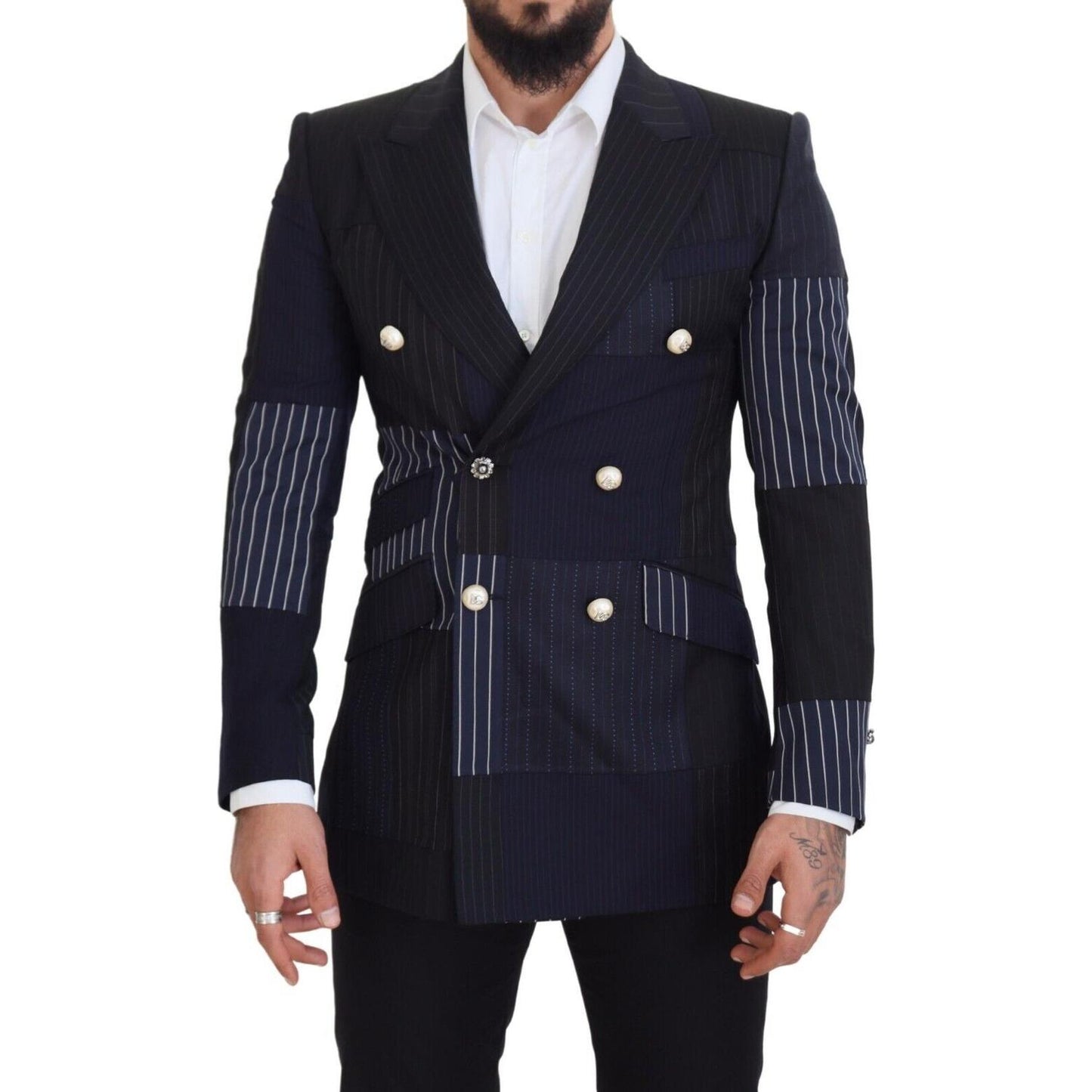 Elegant Navy Double Breasted Wool Blazer