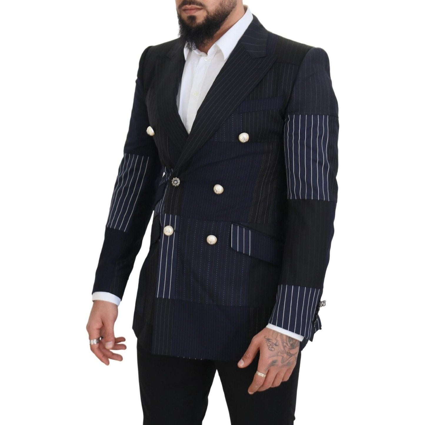 Elegant Navy Double Breasted Wool Blazer