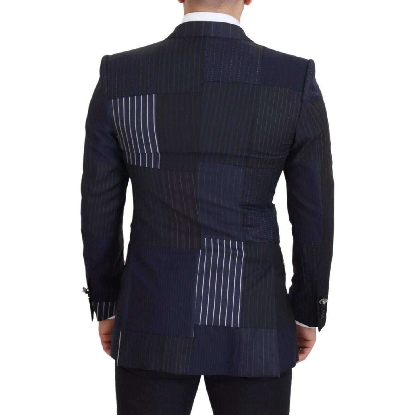 Dolce & Gabbana Blue Wool Patchwork Double Breasted Blazer