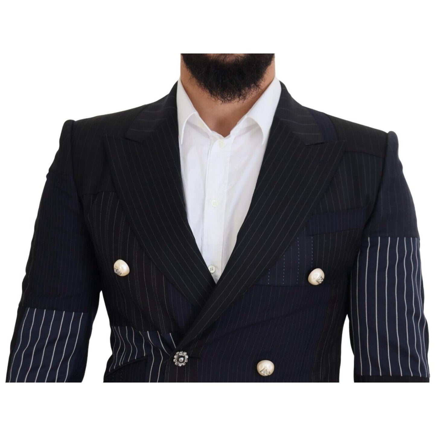 Elegant Navy Double Breasted Wool Blazer