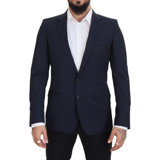 Elegant Dark Blue Slim Fit Wool Blazer