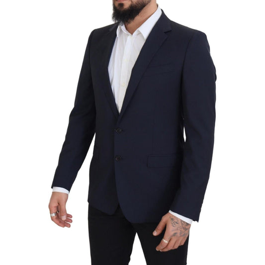 Elegant Dark Blue Slim Fit Wool Blazer