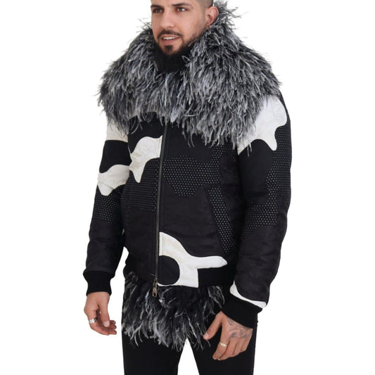 Elegant Shearling Zip Jacket in Black & White