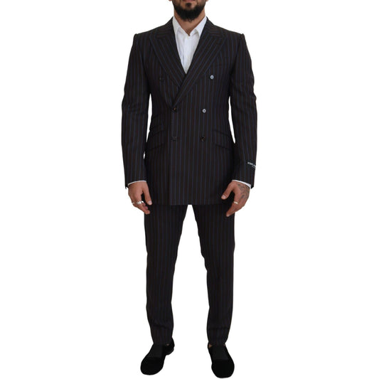 Elegant Black Striped Virgin Wool Suit