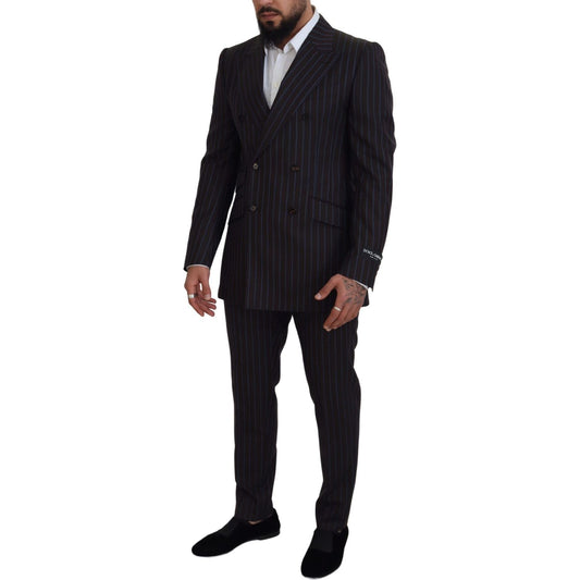 Elegant Black Striped Virgin Wool Suit