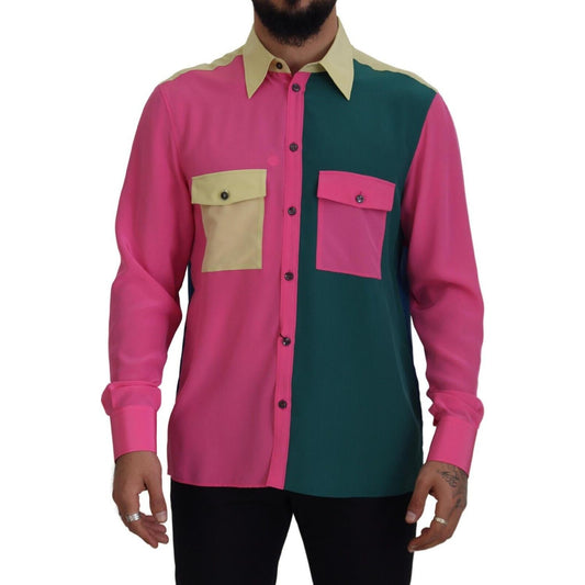 Elegant Multicolor Silk Button-Down Shirt