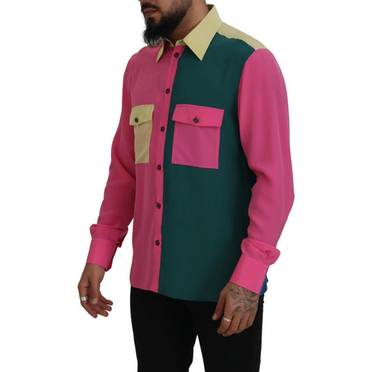 Elegant Multicolor Silk Button-Down Shirt