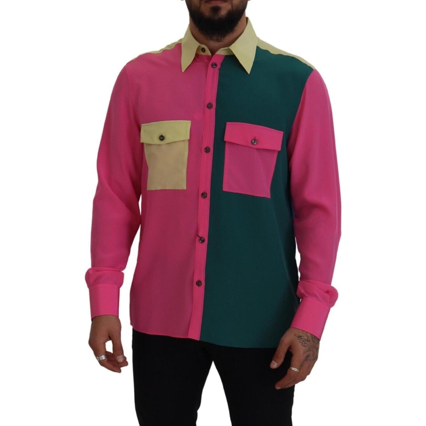 Dolce & Gabbana Multicolor Patchwork Silk Button Down Shirt