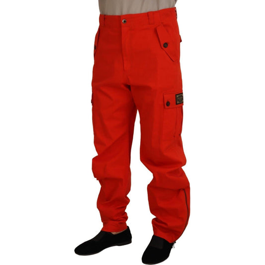 Elegant Red Cotton Blend Trousers