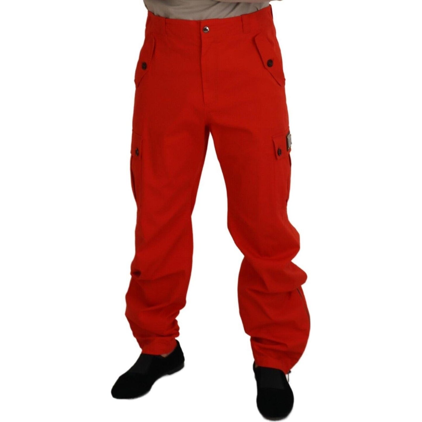 Elegant Red Cotton Blend Trousers