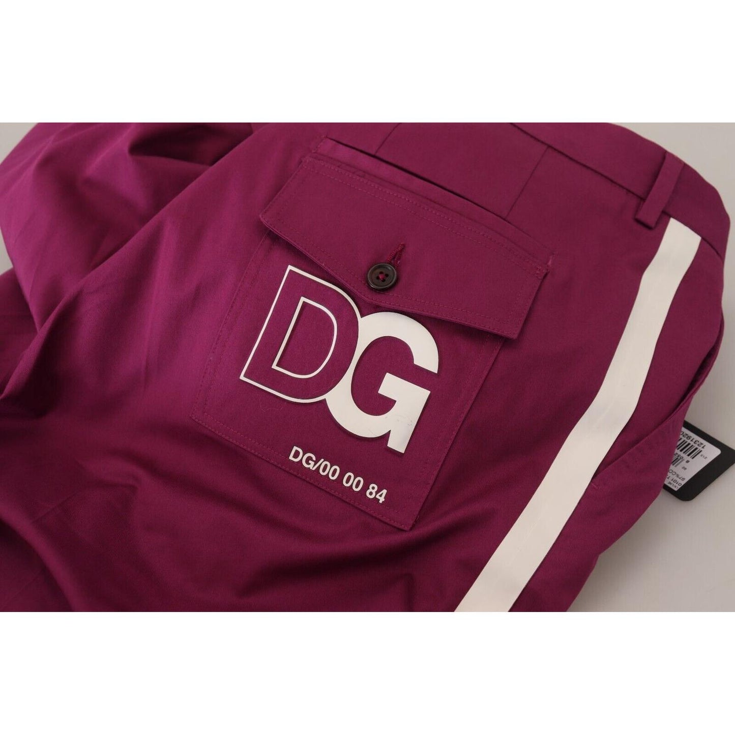 Dolce & Gabbana Magenta Cotton DG Logo Pocket Trouser Pants