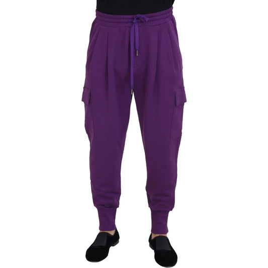 Elegant Purple Cotton Cargo Sweatpants