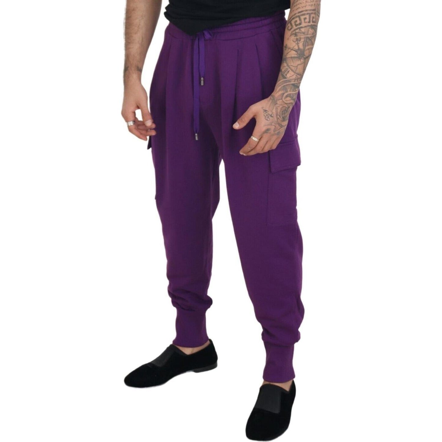 Elegant Purple Cotton Cargo Sweatpants