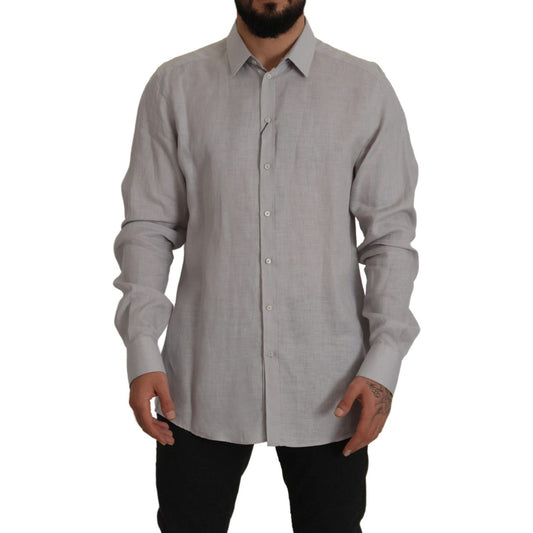 Elegant Grey Slim Fit Linen Shirt