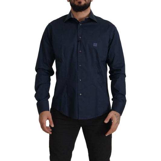 Roberto Cavalli Navy Blue Cotton Dress Formal Shirt
