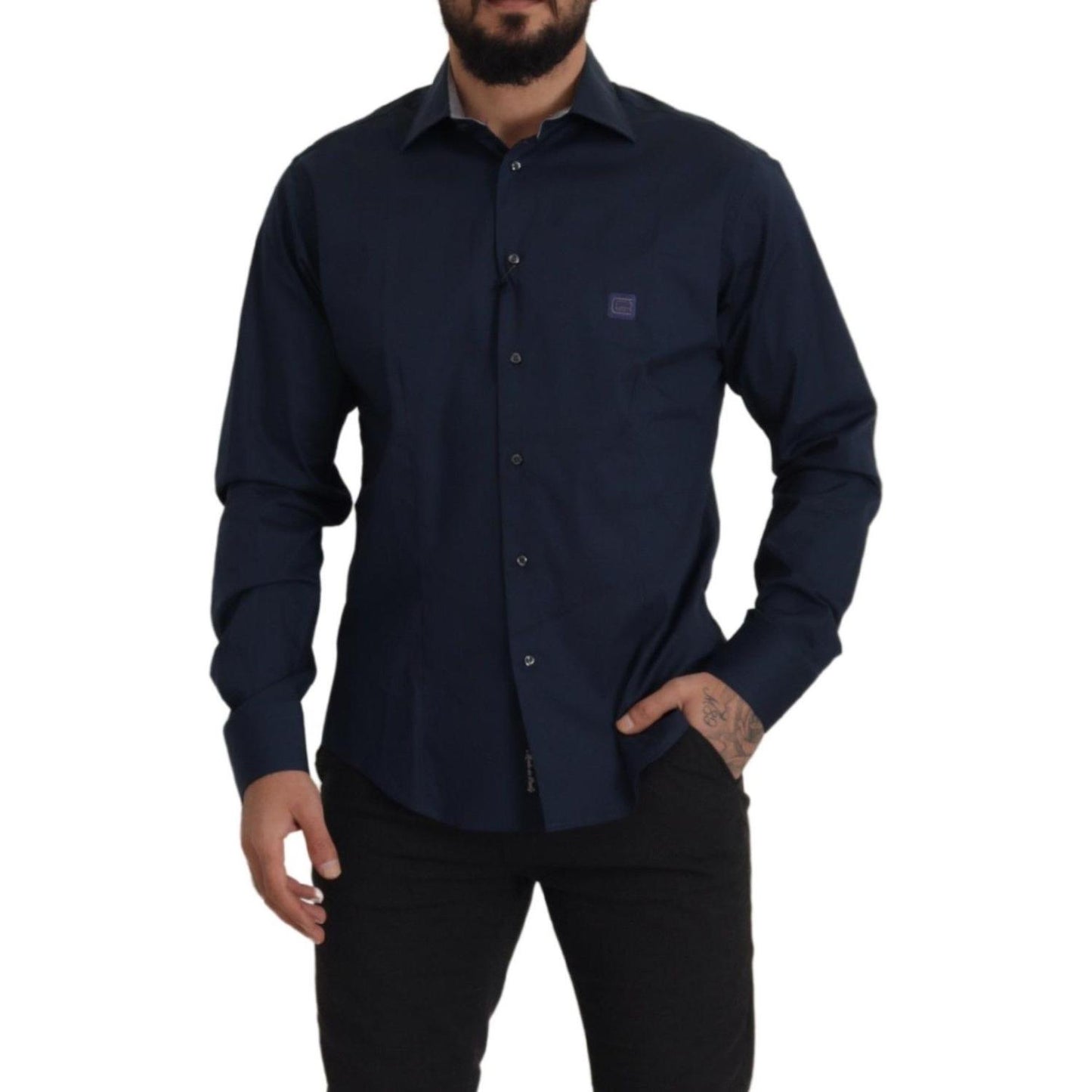 Navy Elegance Cotton Dress Shirt