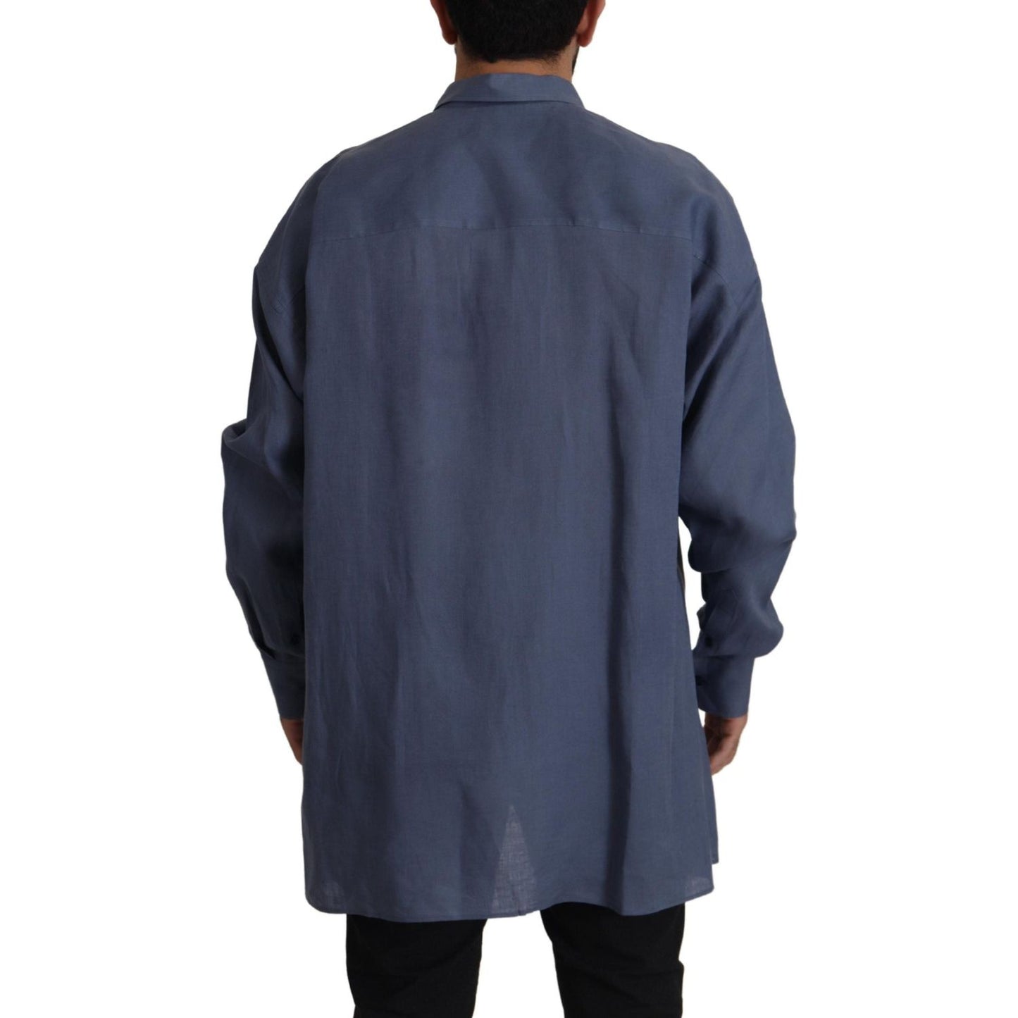 Elegant Dark Blue Linen Dress Shirt